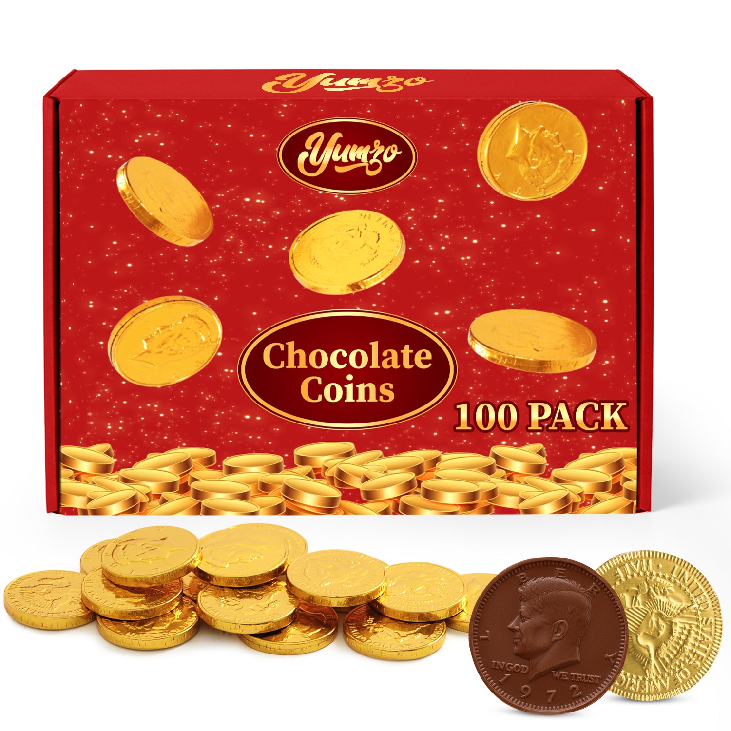 Gold Chocolate Coins, Pack of Gold Chocolate Coins Bulk 100 Count, Ideal Gold Coin Candy for Themed Parties, Events and Celebrations, Perfect for Gift Bags and Festive Decorations Christmas and St. Patrick's Day