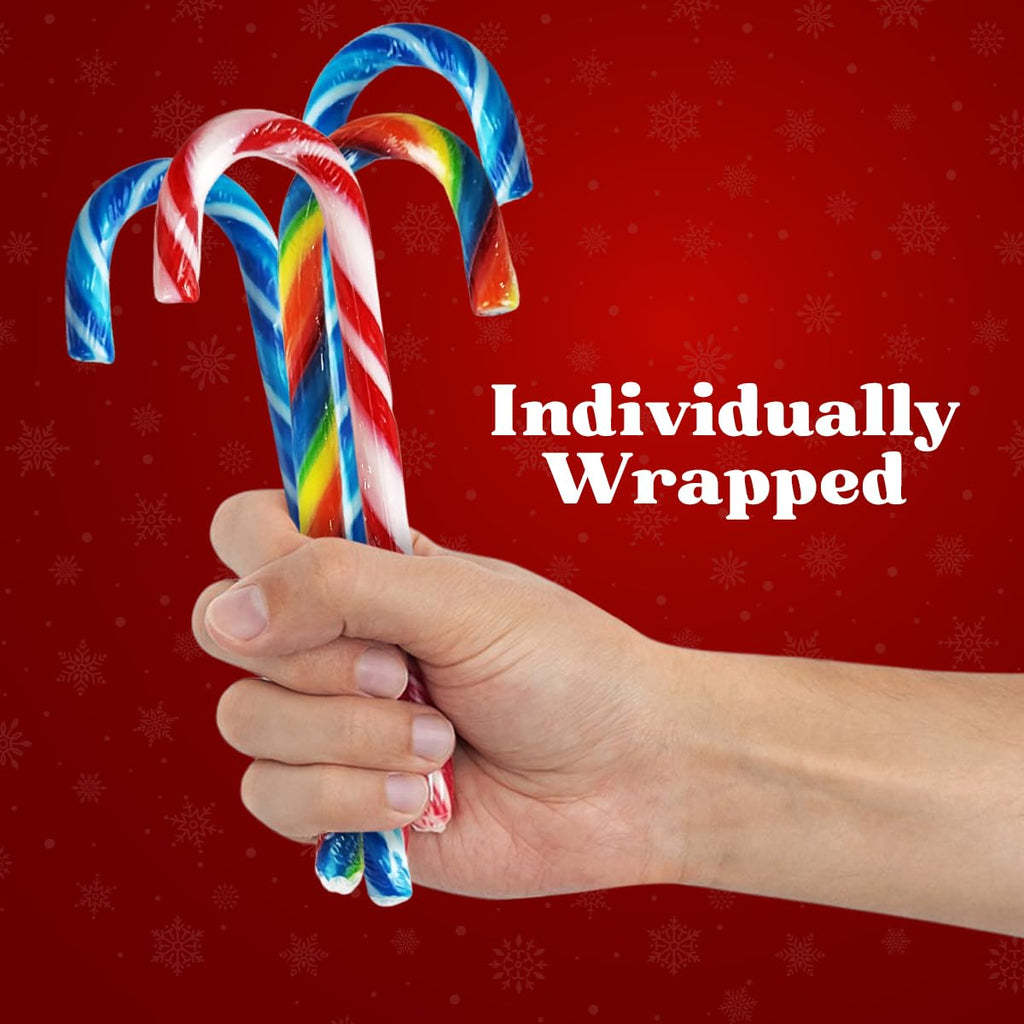 Christmas Candy Canes Tutti Frutti, Blue/White Peppermint, Red and White Cherry Mix Flavors - Bulk Candy Canes Individually Wrapped for Family Holiday Indulgement, Candy Cane Gift Set (50 Count)