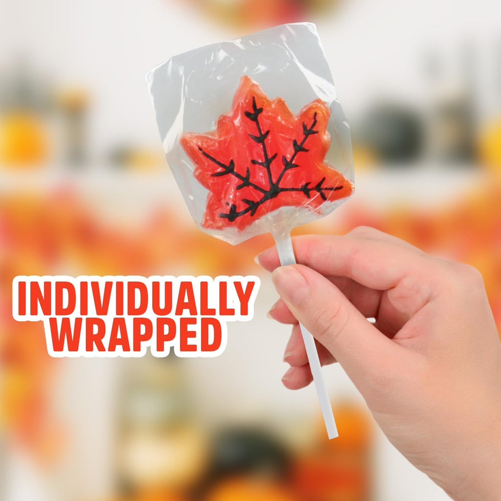 Maple Leaf Lollipops, 24 Pieces of Thanksgiving Candy Individually Wrapped, Perfect Fall Candy Favors for Thanksgiving, Autumn Parties, Cozy Fall Gatherings and Fall Celebrations