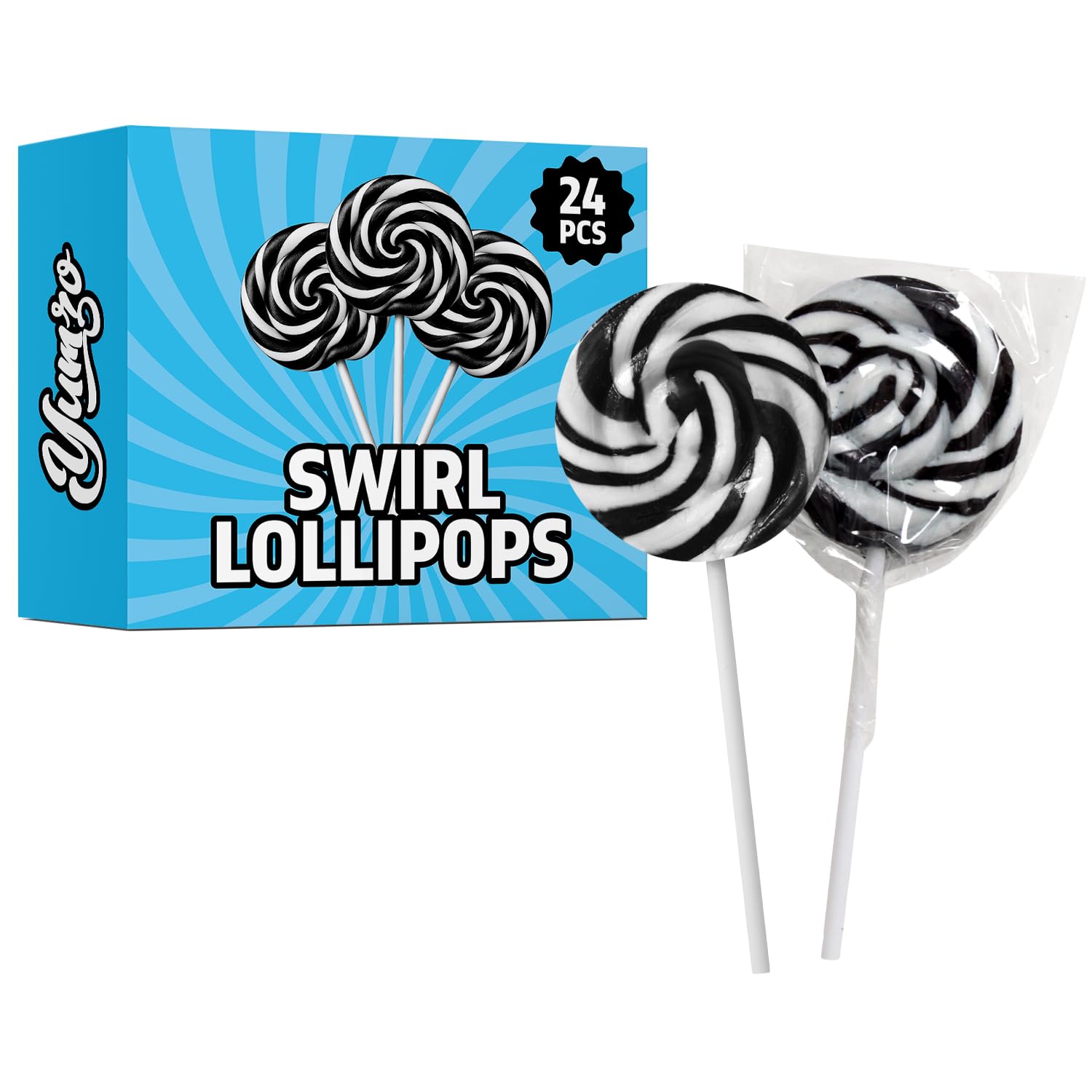 Black and White Swirl Lollipops,24pcs Pack of Suckers Individually Wrapped, Ideal Candy Lollipops for Kids’ Parties, Gift Bags and Celebration Decorations, Tasty Lollipop Candy that Everyone Will Love