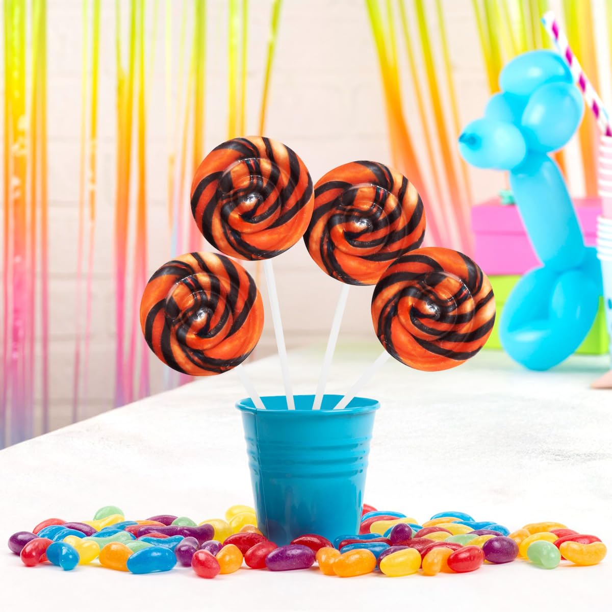 Orange and Black Swirl Lollipops, Pack of 50 Pieces Suckers Individually wrapped, Ideal Lollipops Bulk Supply for Candy Buffets, Vibrant Swirl Suckers for Easy Sharing