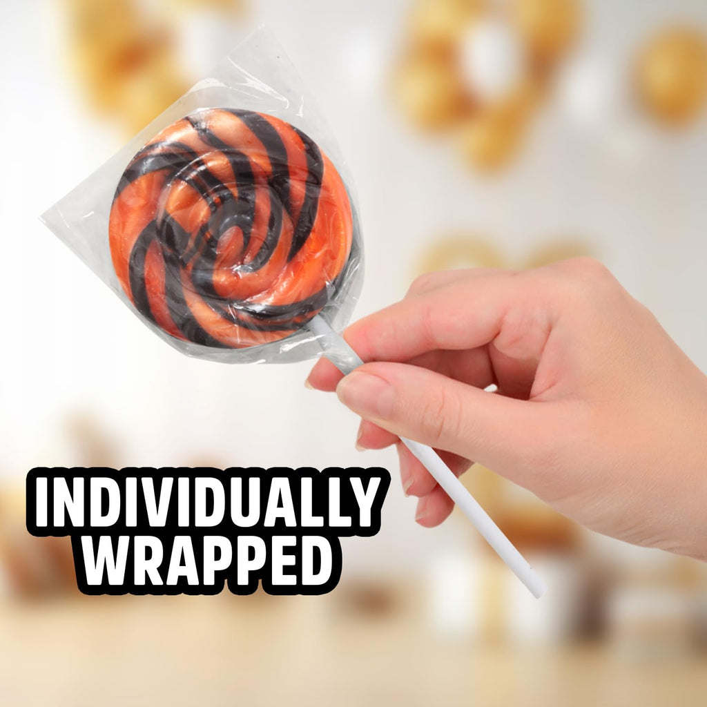 Orange and Black Swirl Lollipops, Pack of 50 Pieces Suckers Individually wrapped, Ideal Lollipops Bulk Supply for Candy Buffets, Vibrant Swirl Suckers for Easy Sharing