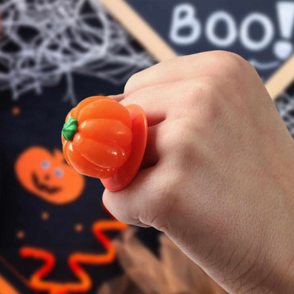 Halloween Candy Ring Pops, 18 Pieces of Halloween Hard Candy Individually Wrapped, Perfect Pumpkin Suckers for Trick or Treaters and Party Favors, Ideal Candy Rings for Sharing and Snacking