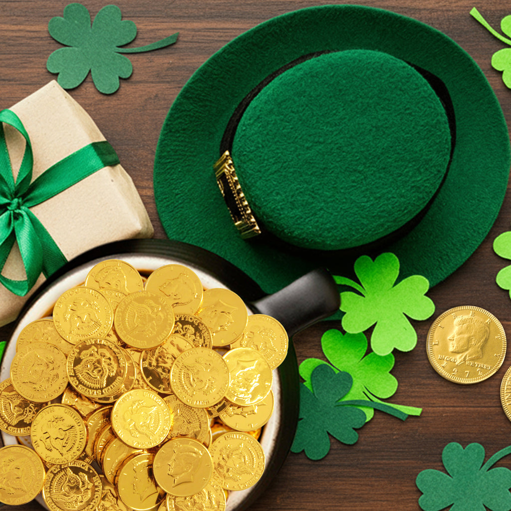 Gold Chocolate Coins, Pack of Gold Chocolate Coins Bulk 100 Count, Ideal Gold Coin Candy for Themed Parties, Events and Celebrations, Perfect for Gift Bags and Festive Decorations Christmas and St. Patrick's Day