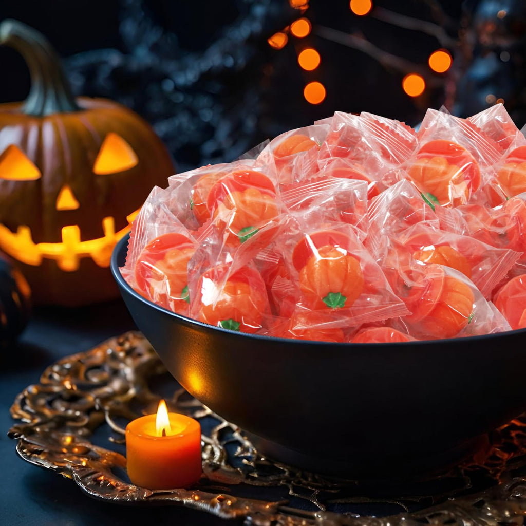 Halloween Candy Ring Pops, 18 Pieces of Halloween Hard Candy Individually Wrapped, Perfect Pumpkin Suckers for Trick or Treaters and Party Favors, Ideal Candy Rings for Sharing and Snacking