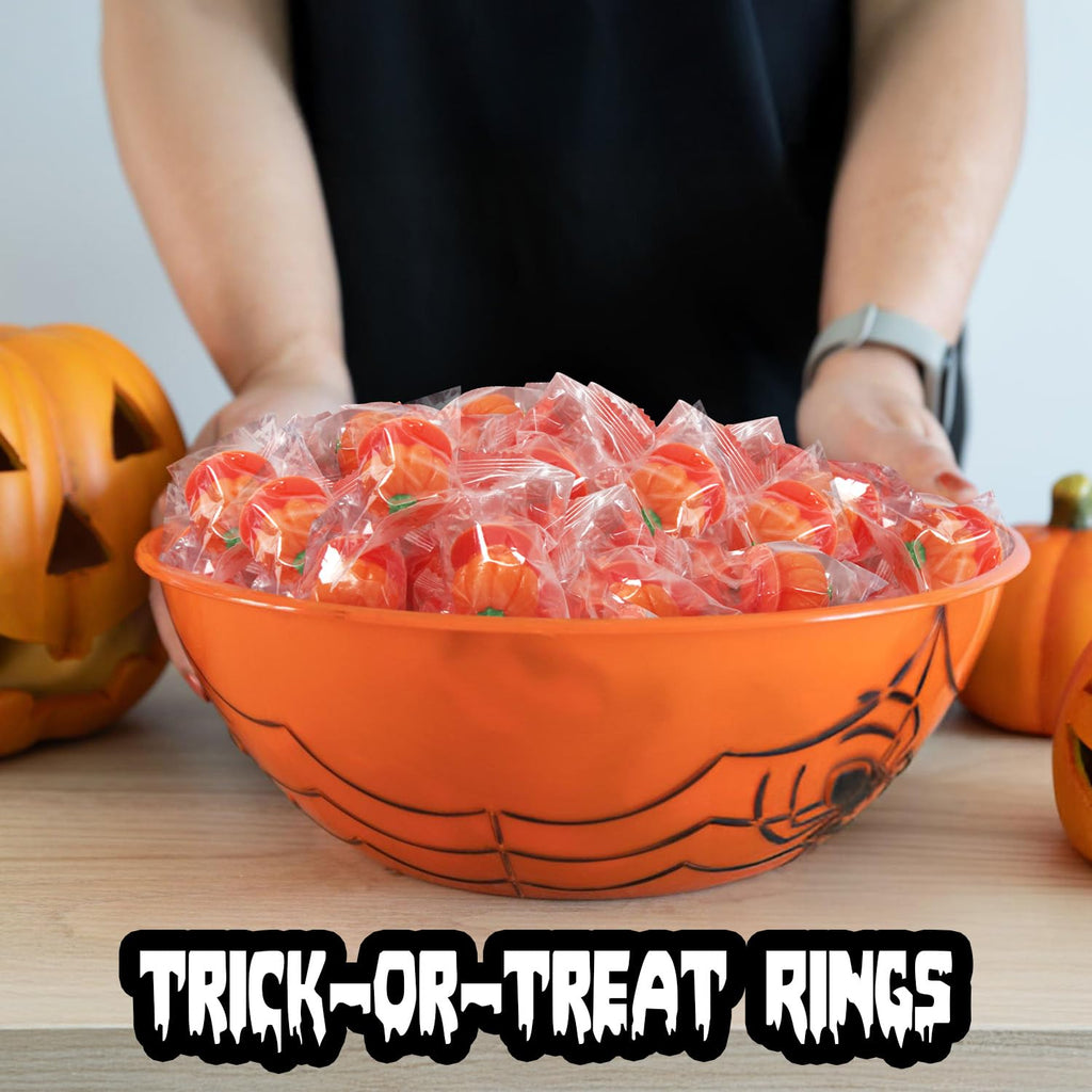 Halloween Candy Ring Pops, 18 Pieces of Halloween Hard Candy Individually Wrapped, Perfect Pumpkin Suckers for Trick or Treaters and Party Favors, Ideal Candy Rings for Sharing and Snacking