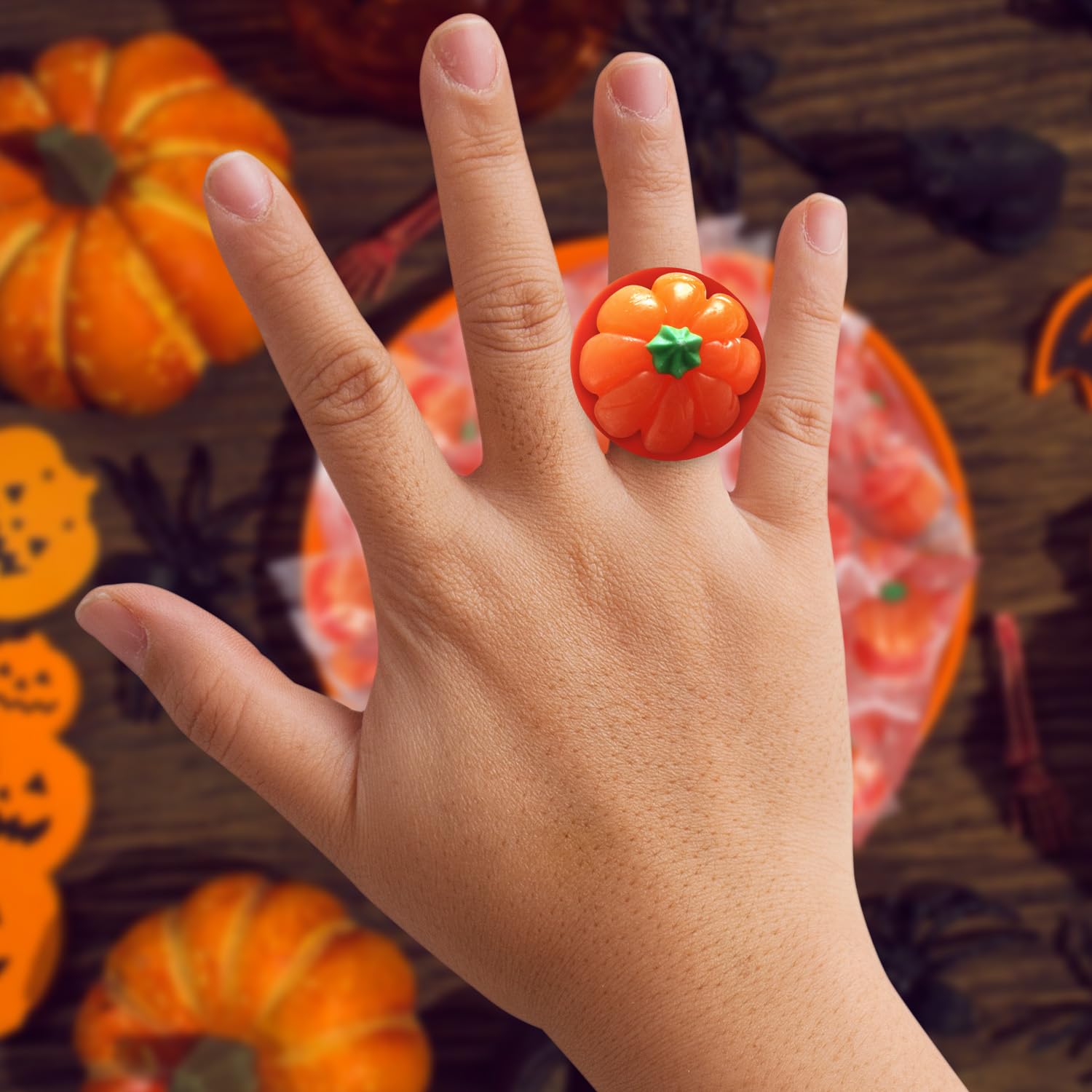 Halloween Candy Ring Pops, 18 Pieces of Halloween Hard Candy Individually Wrapped, Perfect Pumpkin Suckers for Trick or Treaters and Party Favors, Ideal Candy Rings for Sharing and Snacking
