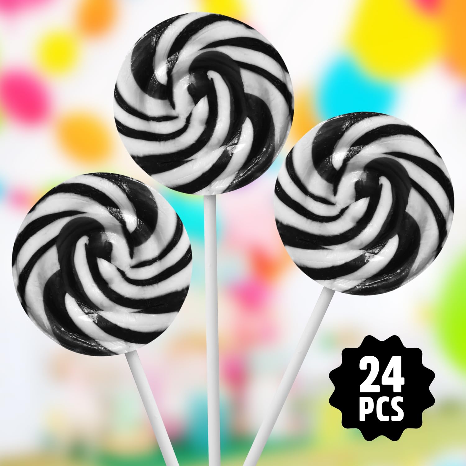 Black and White Swirl Lollipops,24pcs Pack of Suckers Individually Wrapped, Ideal Candy Lollipops for Kids’ Parties, Gift Bags and Celebration Decorations, Tasty Lollipop Candy that Everyone Will Love