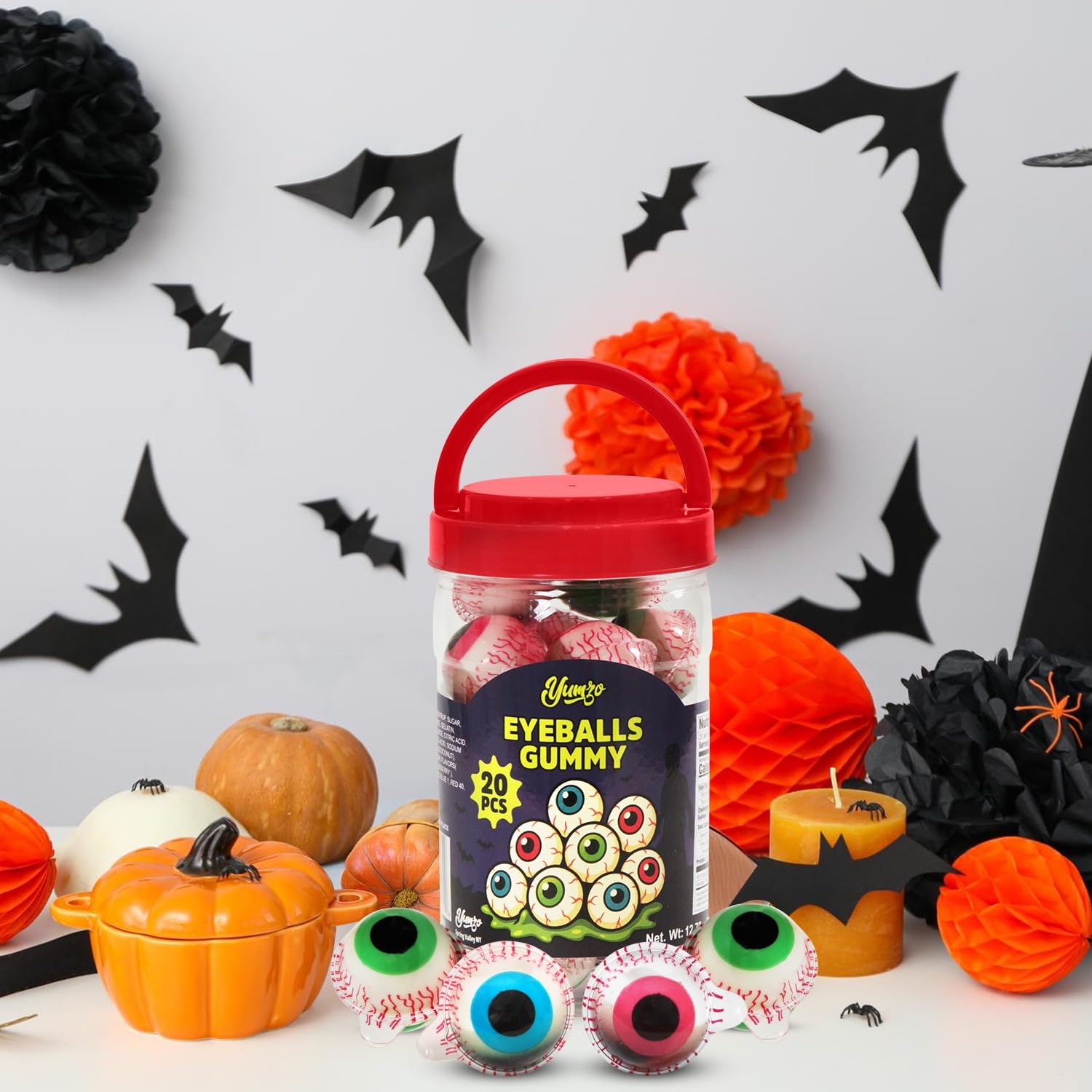 Halloween Gummy Eyeballs Candy, 20 Pieces of Perfect Gummy Halloween Candy Selection that Works as Game Prizes and Haunted House Giveaways, Ideal for Parties and Scary Dessert Tables