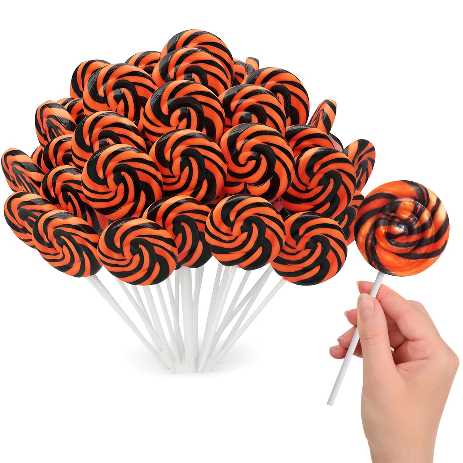 Orange and Black Swirl Lollipops, Pack of 24 Pieces Suckers Individually wrapped, Ideal Lollipops Bulk Supply for Candy Buffets and Trick or Treat Bags, Vibrant Swirl Suckers for Easy Sharing