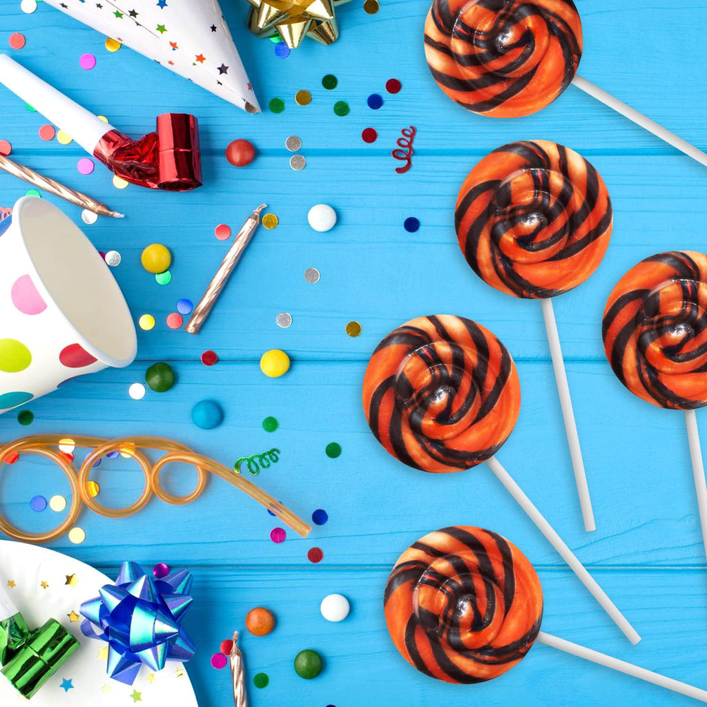 Orange and Black Swirl Lollipops, Pack of 50 Pieces Suckers Individually wrapped, Ideal Lollipops Bulk Supply for Candy Buffets, Vibrant Swirl Suckers for Easy Sharing
