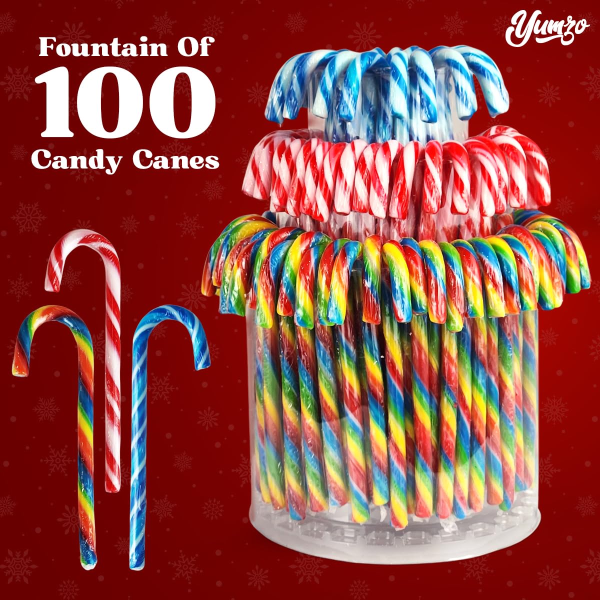 Christmas Candy Canes Tutti Frutti, Blue/White Peppermint, Red and White Cherry Mix Flavors - Bulk Candy Canes Individually Wrapped for Family Holiday...