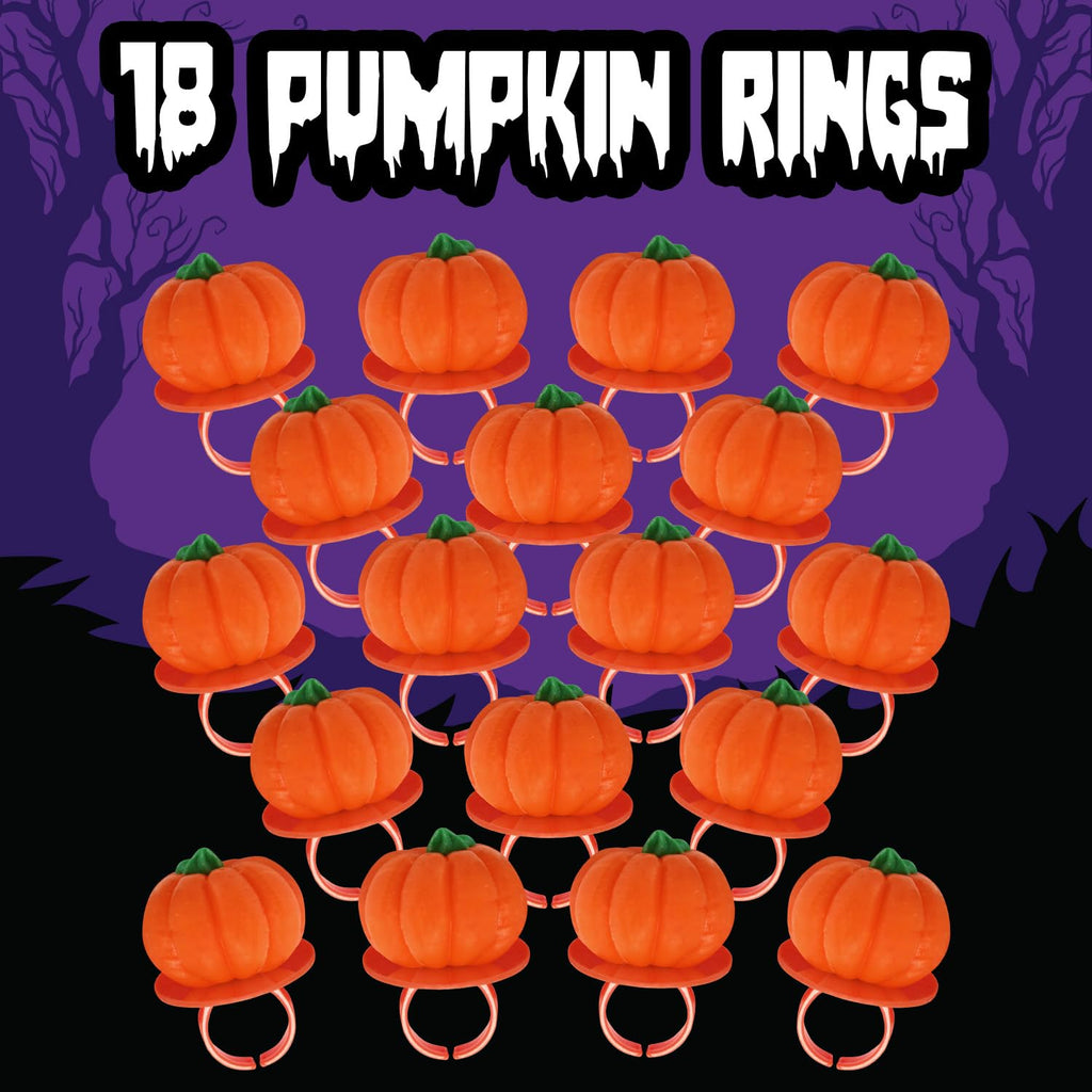 Halloween Candy Ring Pops, 18 Pieces of Halloween Hard Candy Individually Wrapped, Perfect Pumpkin Suckers for Trick or Treaters and Party Favors, Ideal Candy Rings for Sharing and Snacking