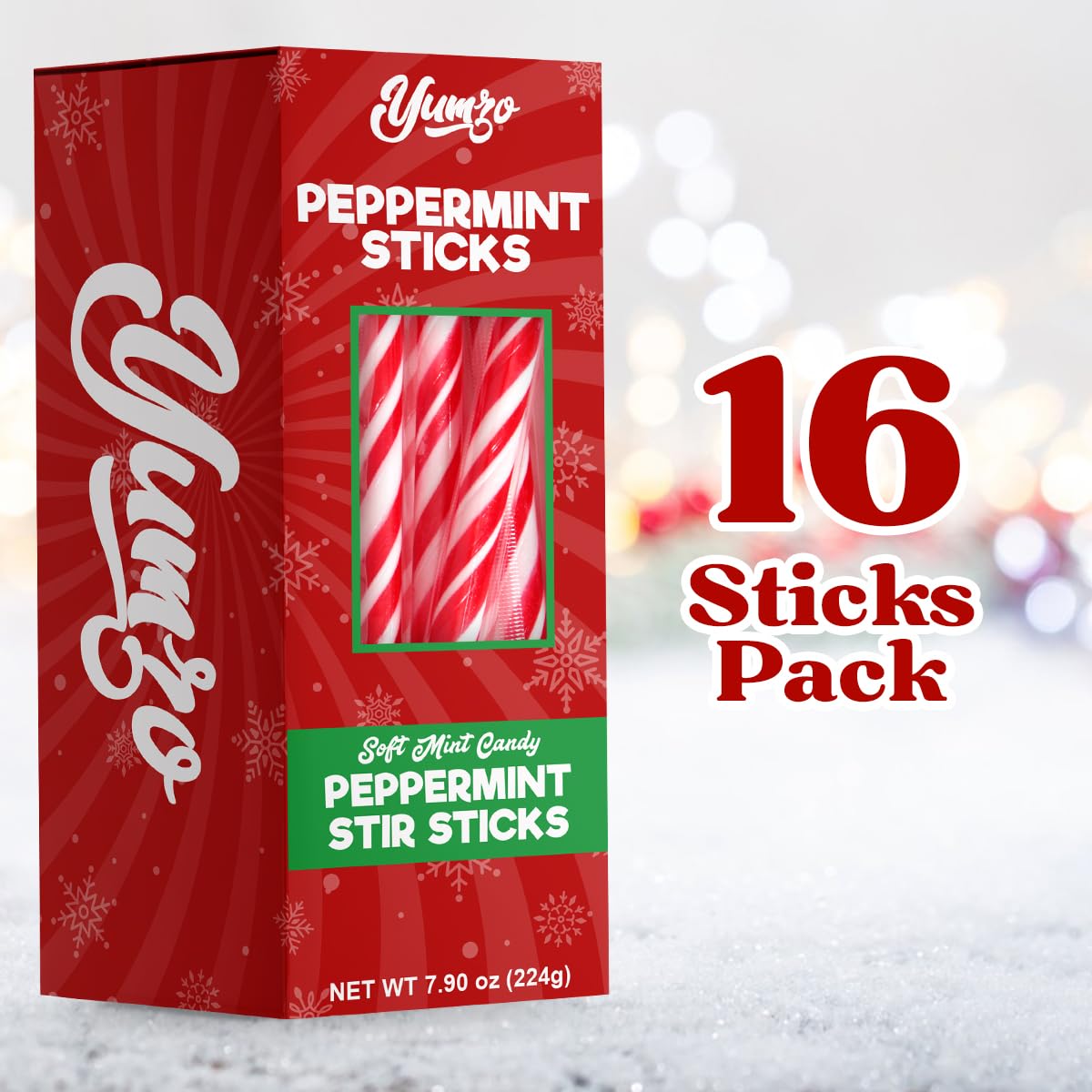 Soft Peppermint Candy Sticks, Christmas Candy Individually Wrapped, Delicious Christmas Candy Cane Sticks, Perfect Peppermint candy for Trees, Candy Cane Décor. 16 Pack