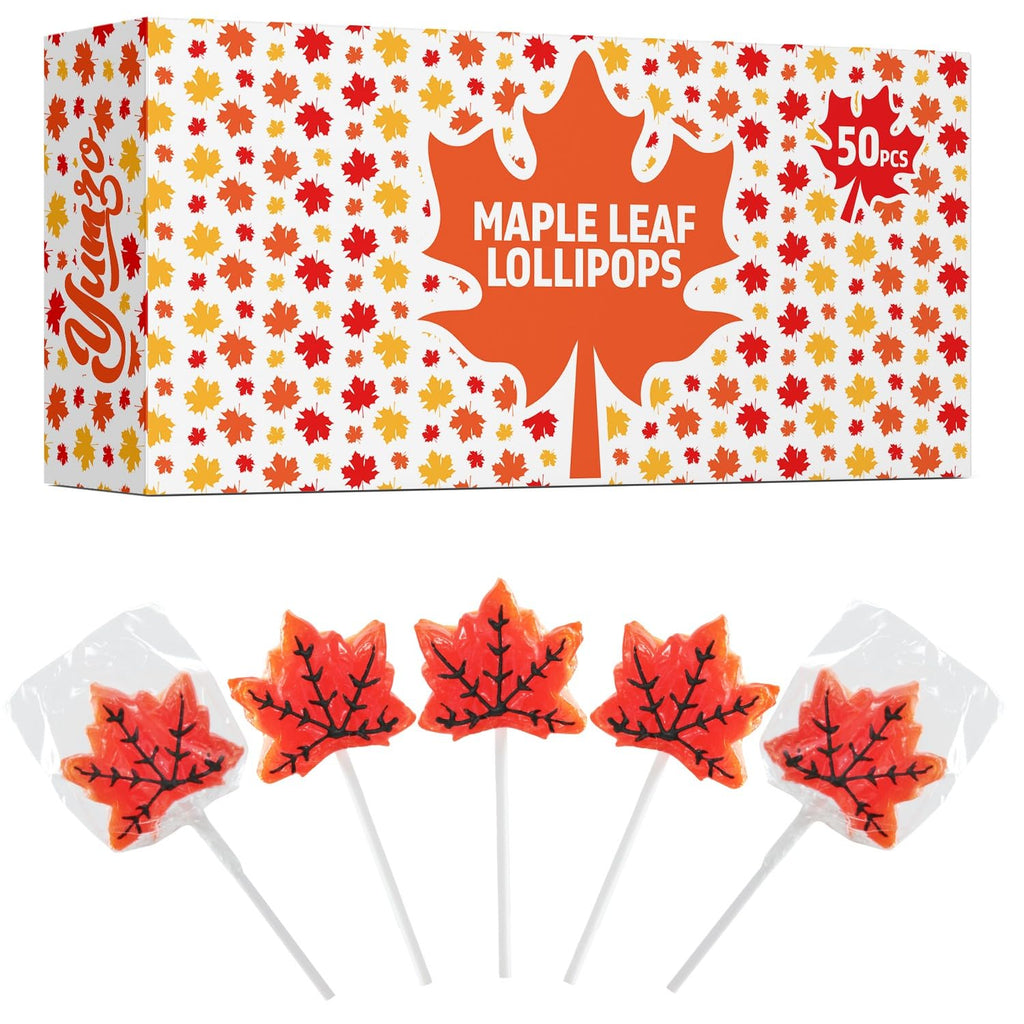 Maple Leaf Lollipops, 50 Pieces of Thanksgiving Candy Individually Wrapped, Perfect Fall Candy Favors for Thanksgiving, Autumn Parties, Cozy Fall Gatherings and Fall Celebrations