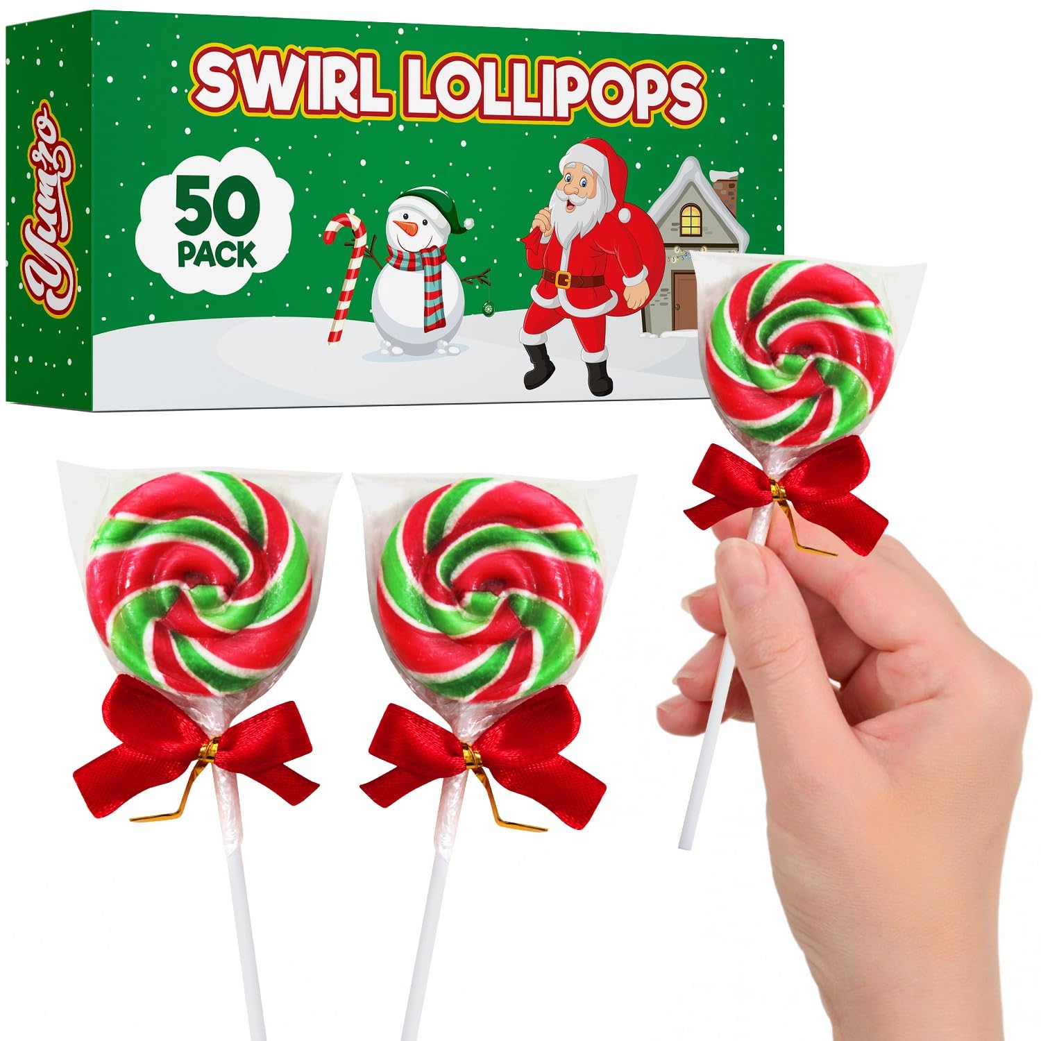 Christmas Lollipops, 50 Swirl Lollipops Individually Wrapped, Delicious Christmas Suckers Bulk For Festive Treats