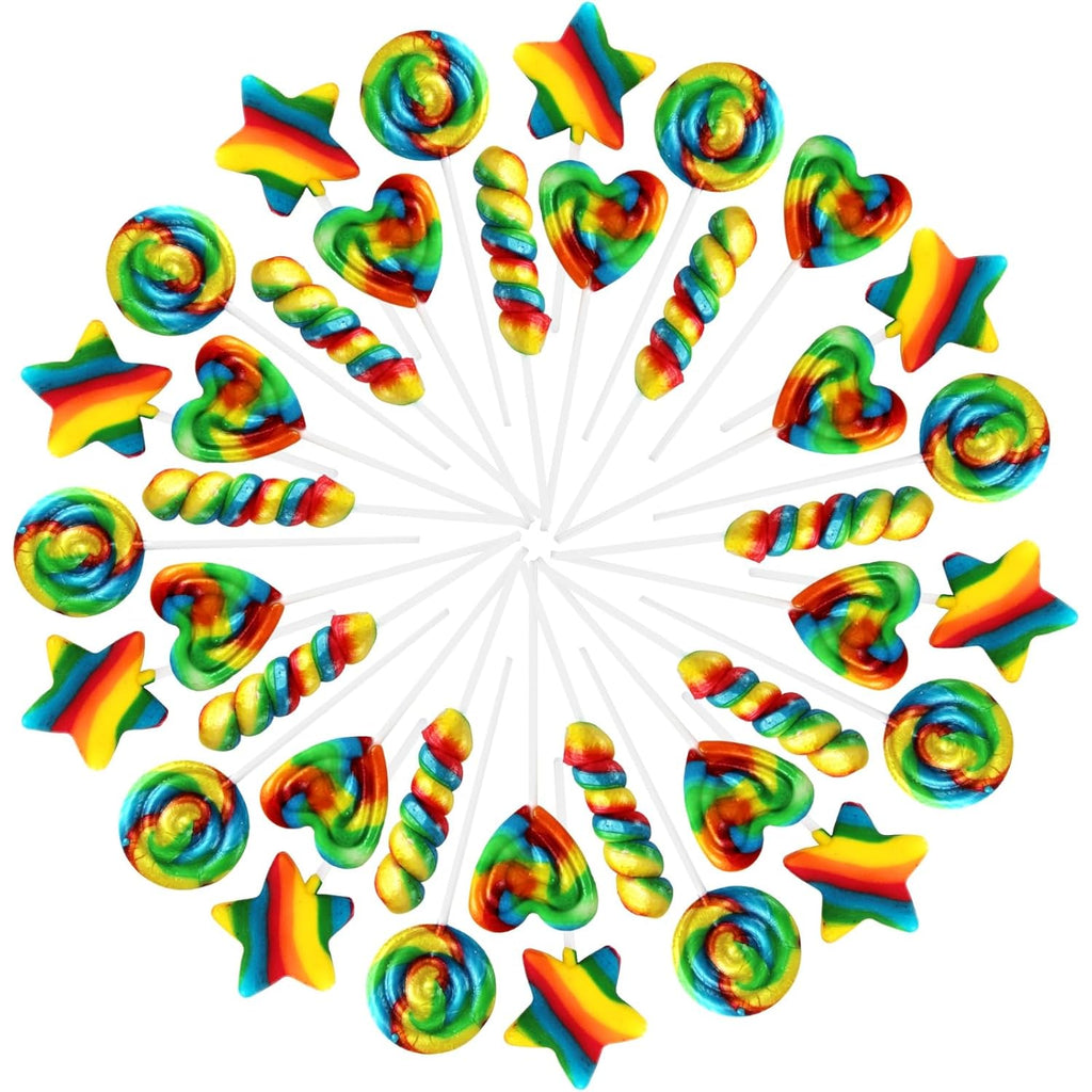 Carnival Lollipops Rainbow Twist, Swirls, and Round Lolly-pops Unicorn Party Favors - Individually Wrapped Rainbow Candy Suckers & Lollipops Great for Birthday Parties, Pinata, 50 Count