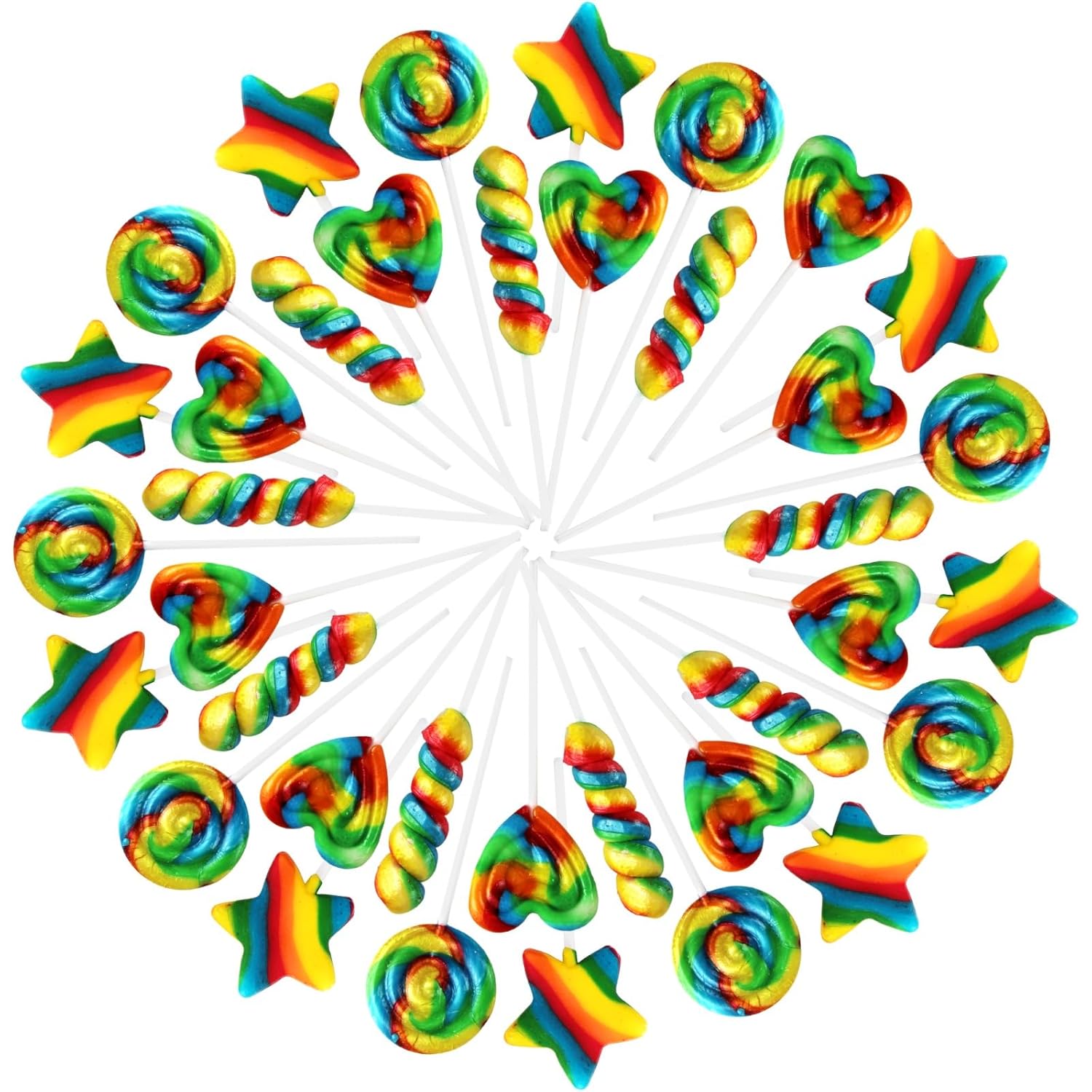 Carnival Lollipops Rainbow Twist, Swirls, and Round Lolly-pops Unicorn Party Favors - Individually Wrapped Rainbow Candy Suckers & Lollipops Great for Birthday Parties, Pinata, 50 Count