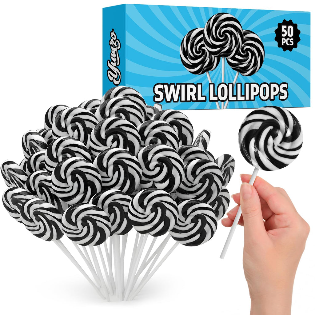 Black and White Swirl Lollipops,50pcs Pack of Suckers Individually Wrapped, Ideal Candy Lollipops for Kids’ Parties, Gift Bags and Celebration Decorations, Tasty Lollipop Candy that Everyone Will