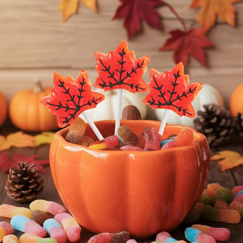Maple Leaf Lollipops, 24 Pieces of Thanksgiving Candy Individually Wrapped, Perfect Fall Candy Favors for Thanksgiving, Autumn Parties, Cozy Fall Gatherings and Fall Celebrations