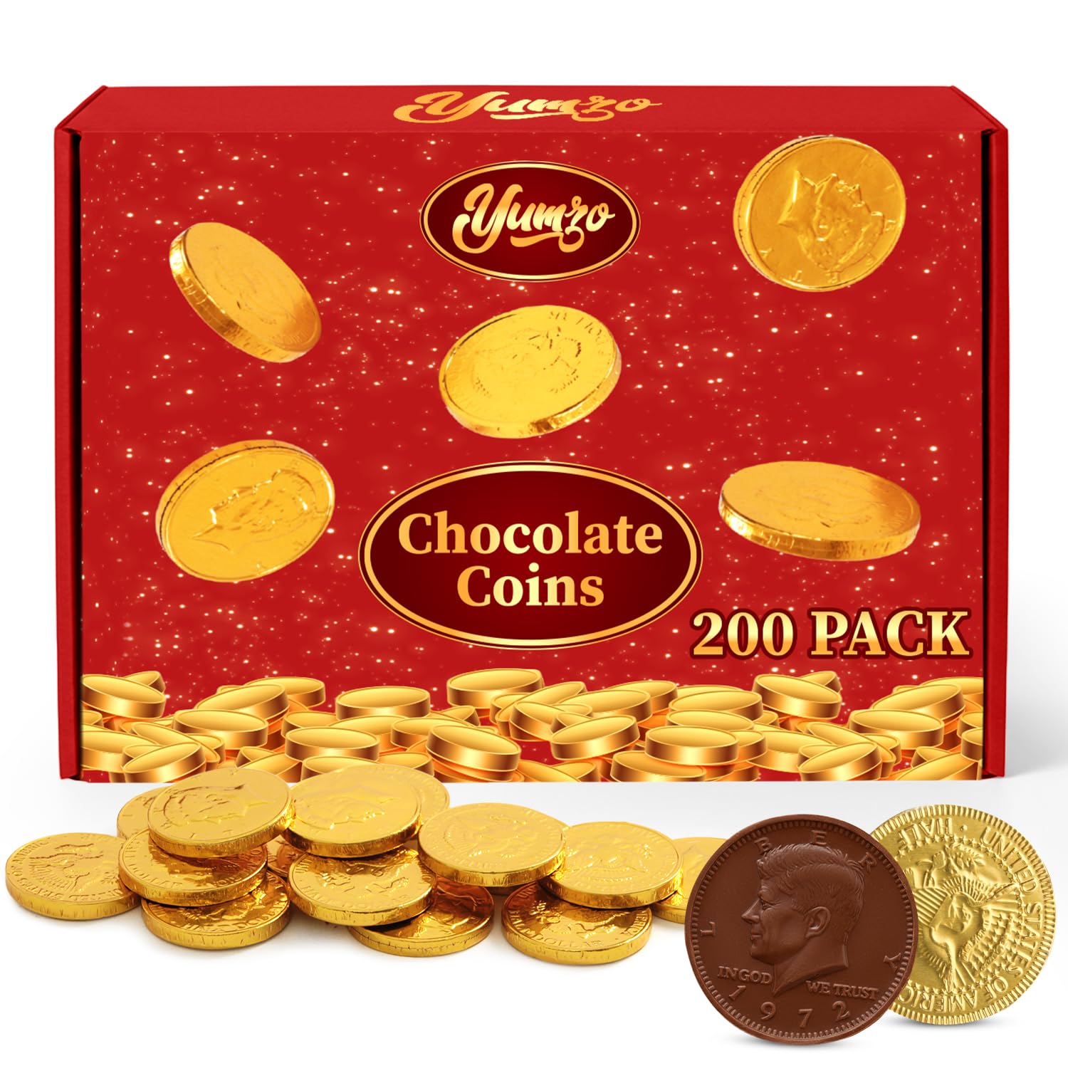 Gold Chocolate Coins, 200 Pack of Gold Chocolate Coins Bulk, Ideal Coin Candy for Themed Parties, Events and Celebrations, Perfect for Gift Bags and Festive Decorations, Christmas and st patricks day.