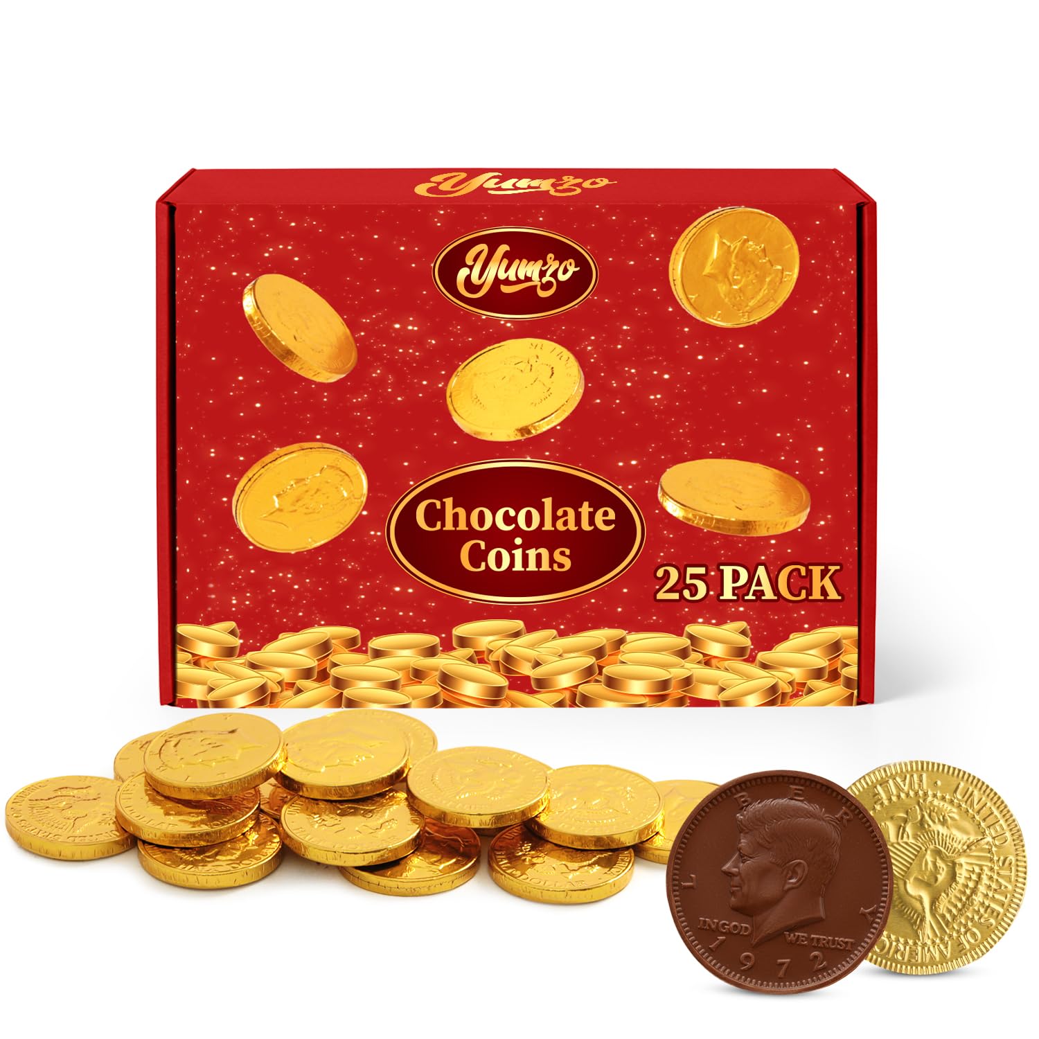 Gold Chocolate Coins, Pack of Gold Chocolate Coins Bulk 25 Count, Ideal Coin Candy for Themed Parties, Events and Celebrations, Perfect for Gift Bags and Festive Decorations Christmas and st patricks day.