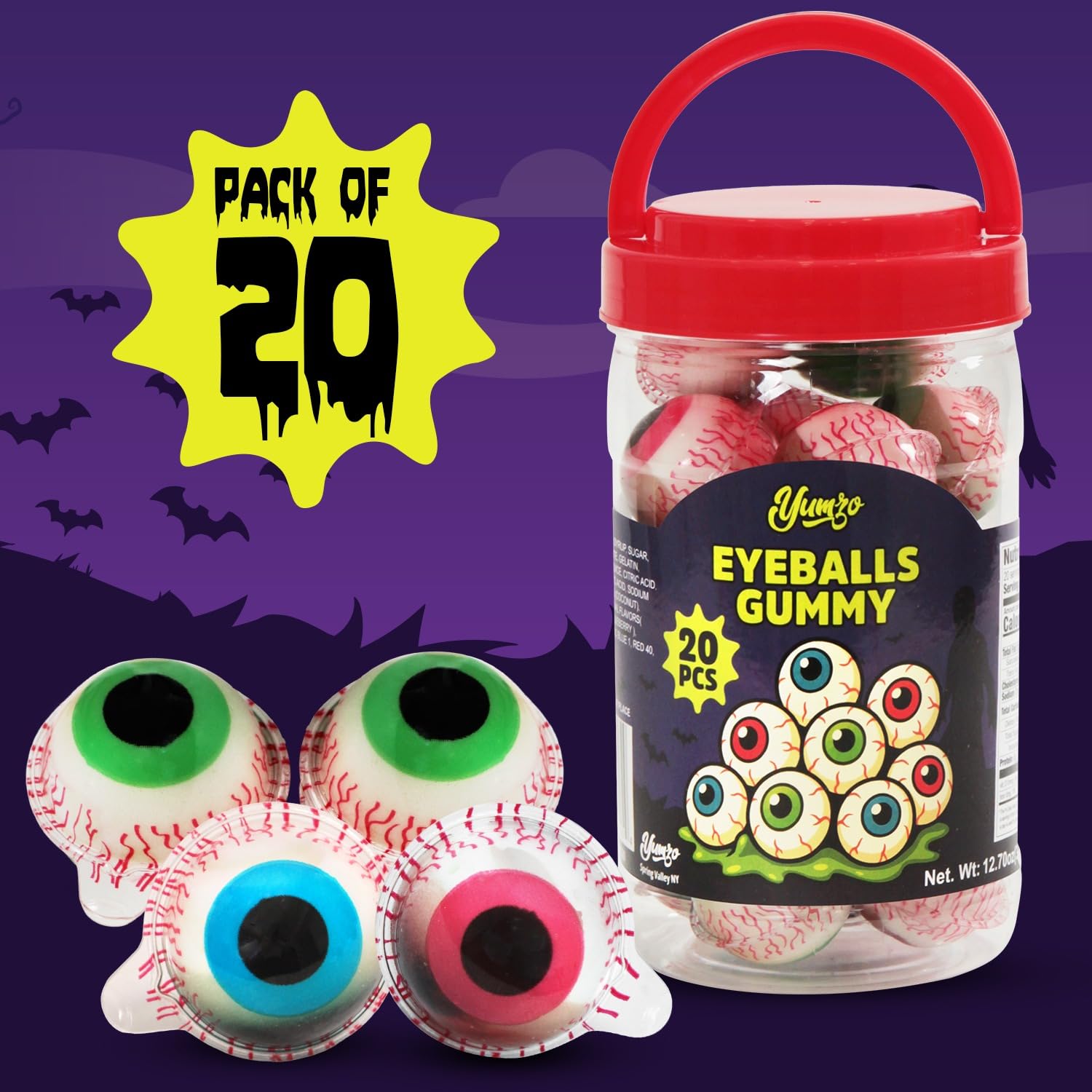 Halloween Gummy Eyeballs Candy, 20 Pieces of Perfect Gummy Halloween Candy Selection that Works as Game Prizes and Haunted House Giveaways, Ideal for Parties and Scary Dessert Tables