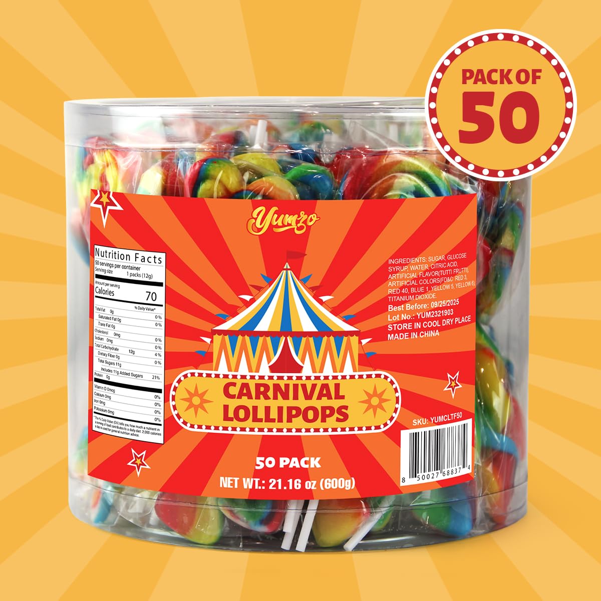 Carnival Lollipops Rainbow Twist, Swirls, and Round Lolly-pops Unicorn Party Favors - Individually Wrapped Rainbow Candy Suckers & Lollipops Great for Birthday Parties, Pinata, 50 Count