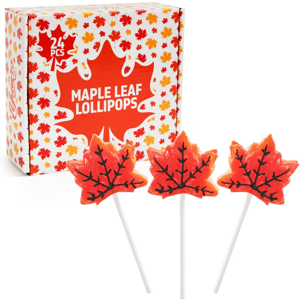 Maple Leaf Lollipops, 24 Pieces of Thanksgiving Candy Individually Wrapped, Perfect Fall Candy Favors for Thanksgiving, Autumn Parties, Cozy Fall Gatherings and Fall Celebrations