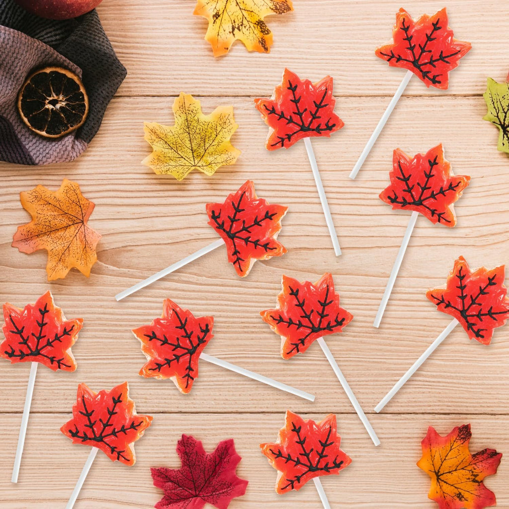 Maple Leaf Lollipops, 50 Pieces of Thanksgiving Candy Individually Wrapped, Perfect Fall Candy Favors for Thanksgiving, Autumn Parties, Cozy Fall Gatherings and Fall Celebrations