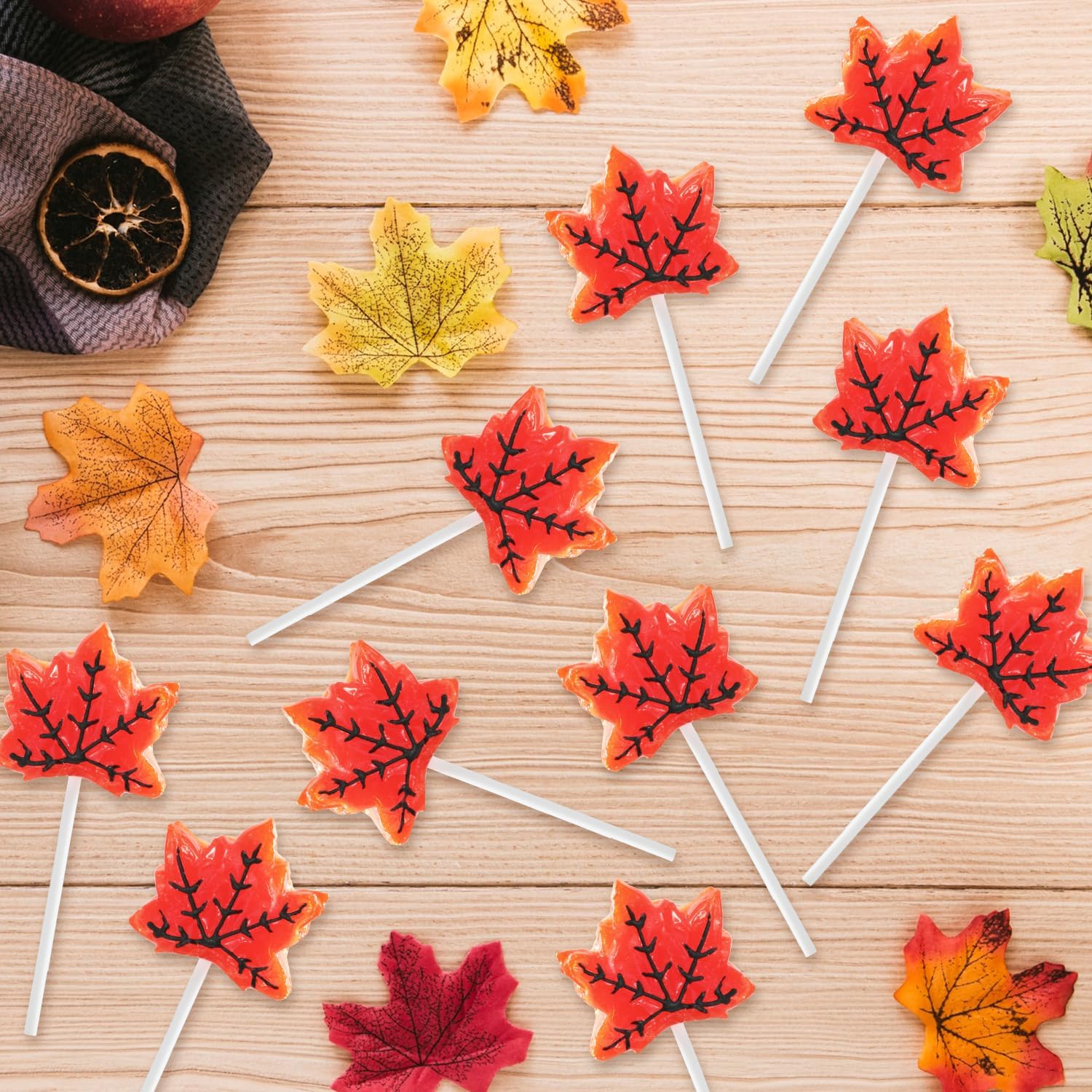 Maple Leaf Lollipops, 50 Pieces of Thanksgiving Candy Individually Wrapped, Perfect Fall Candy Favors for Thanksgiving, Autumn Parties, Cozy Fall Gatherings and Fall Celebrations