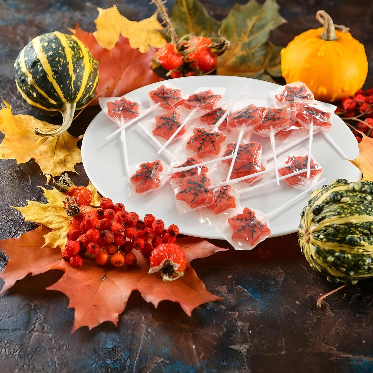 Maple Leaf Lollipops, 24 Pieces of Thanksgiving Candy Individually Wrapped, Perfect Fall Candy Favors for Thanksgiving, Autumn Parties, Cozy Fall Gatherings and Fall Celebrations