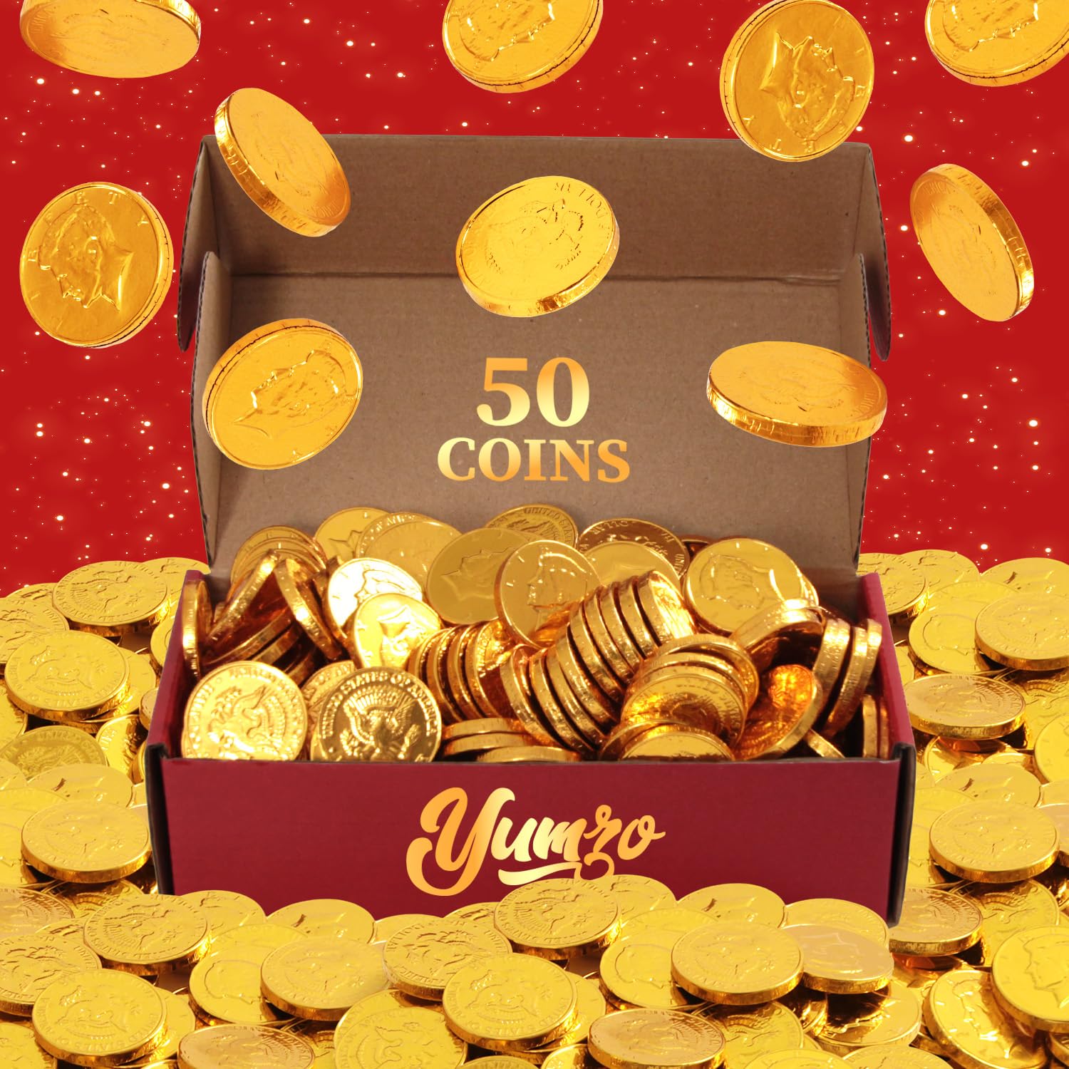 Gold Chocolate Coins, 50 Pack of Gold Chocolate Coins Bulk, Ideal Coin Candy for Themed Parties, Events and Celebrations, Perfect for Gift Bags and Festive Decorations Christmas and st patricks day.